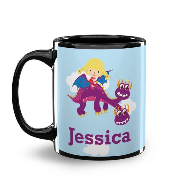 Girl Flying on a Dragon Coffee Mug - 11 oz - Black