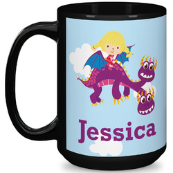 Girl Flying on a Dragon 15 Oz Coffee Mug - Black (Personalized)