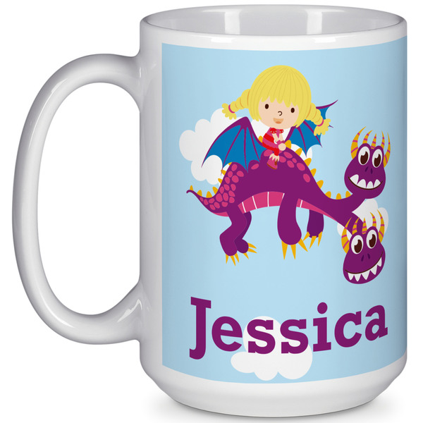 Custom Girl Flying on a Dragon 15 Oz Coffee Mug - White (Personalized)