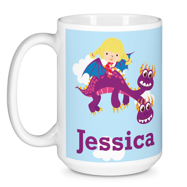 Girl Flying on a Dragon Coffee Mug - 15 oz - White