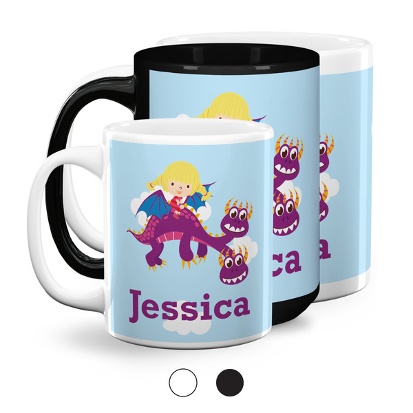 Girl Flying on a Dragon Coffee Mugs Main