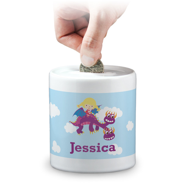 Custom Girl Flying on a Dragon Coin Bank (Personalized)