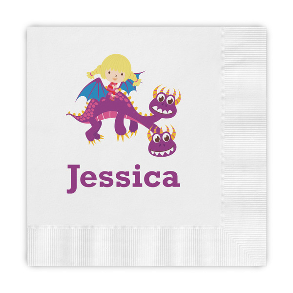 Custom Girl Flying on a Dragon Embossed Decorative Napkins (Personalized)