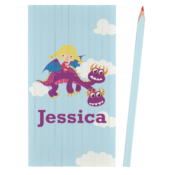 Girl Flying on a Dragon Colored Pencils - Front View