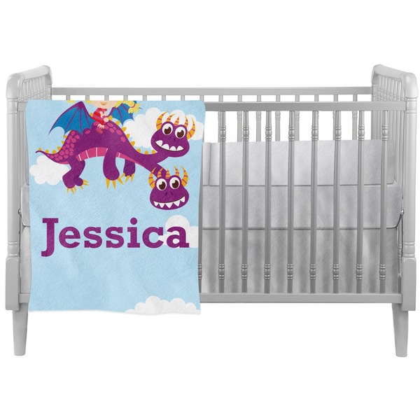 Custom Girl Flying on a Dragon Crib Comforter / Quilt (Personalized)