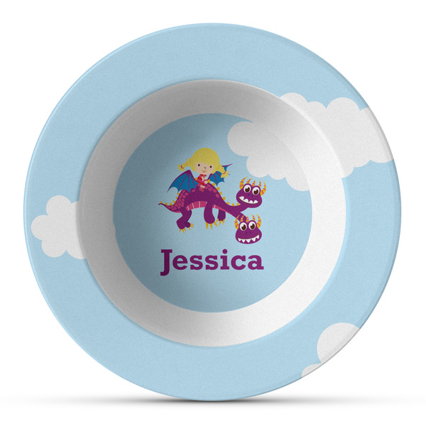 Custom Girl Flying on a Dragon Plastic Bowl - Microwave Safe - Composite Polymer (Personalized)