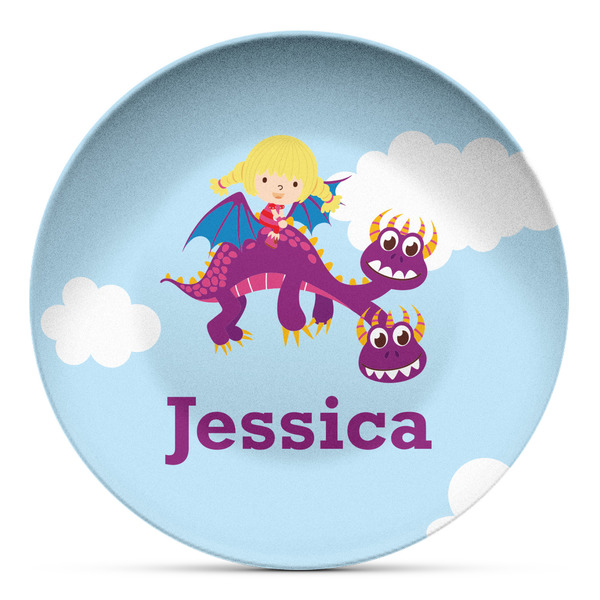 Custom Girl Flying on a Dragon Microwave Safe Plastic Plate - Composite Polymer (Personalized)