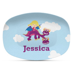 Girl Flying on a Dragon Plastic Platter - Microwave & Oven Safe Composite Polymer (Personalized)
