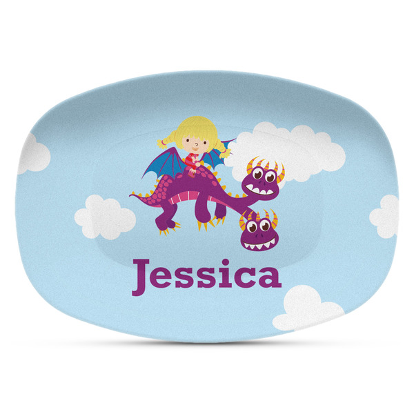 Custom Girl Flying on a Dragon Plastic Platter - Microwave & Oven Safe Composite Polymer (Personalized)