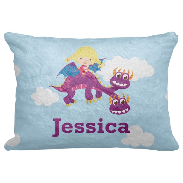 Custom Girl Flying on a Dragon Decorative Baby Pillowcase - 16"x12" (Personalized)