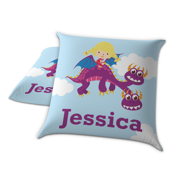 Girl Flying on a Dragon Decorative Pillow Case - TWO