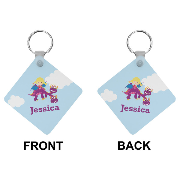 Girl Flying on a Dragon Diamond Keychain (Front + Back)
