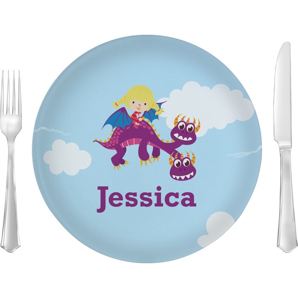 Custom Girl Flying on a Dragon Glass Lunch / Dinner Plate 10" (Personalized)