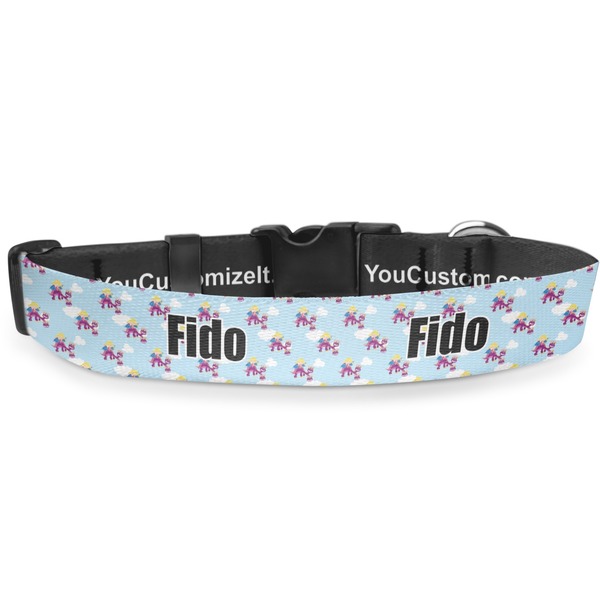 Custom Girl Flying on a Dragon Deluxe Dog Collar - Medium (11.5" to 17.5") (Personalized)