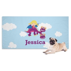Girl Flying on a Dragon Dog Towel (Personalized)