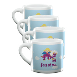 Girl Flying on a Dragon Double Shot Espresso Cups - Set of 4 (Personalized)