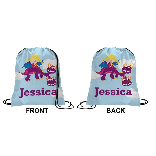 Girl Flying on a Dragon Drawstring Backpack Front & Back Small