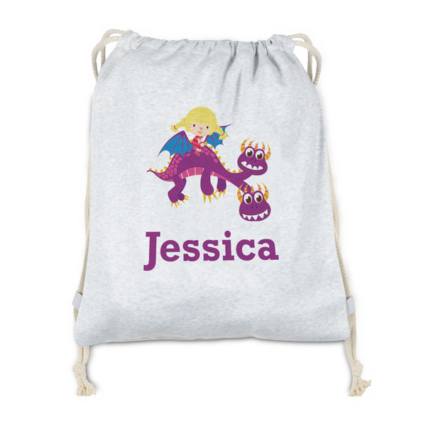Custom Girl Flying on a Dragon Drawstring Backpack - Sweatshirt Fleece - Double Sided (Personalized)