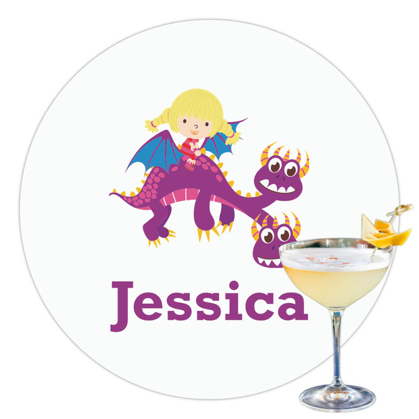 Custom Girl Flying on a Dragon Printed Drink Topper - 3.5" (Personalized)