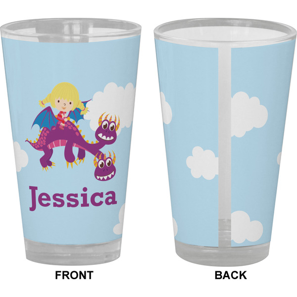 Girl Flying on a Dragon Pint Glass - Full Color - Front & Back Views
