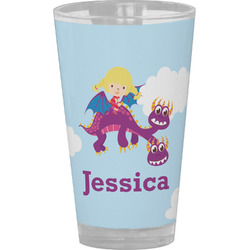 Girl Flying on a Dragon Pint Glass - Full Color (Personalized)