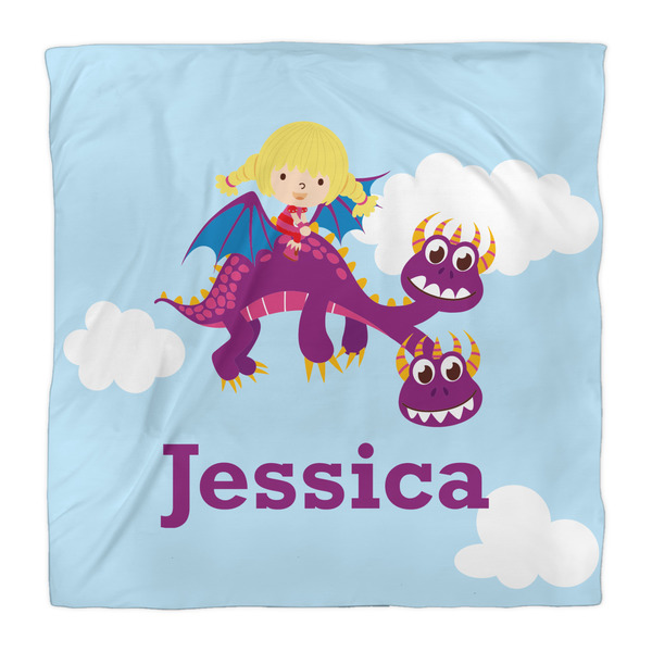 Girl Flying on a Dragon Duvet Cover - Queen - Front