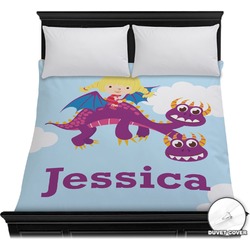Girl Flying on a Dragon Duvet Cover - Full / Queen (Personalized)