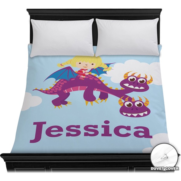 Custom Girl Flying on a Dragon Duvet Cover - Full / Queen (Personalized)