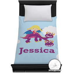 Girl Flying on a Dragon Duvet Cover - Twin XL (Personalized)