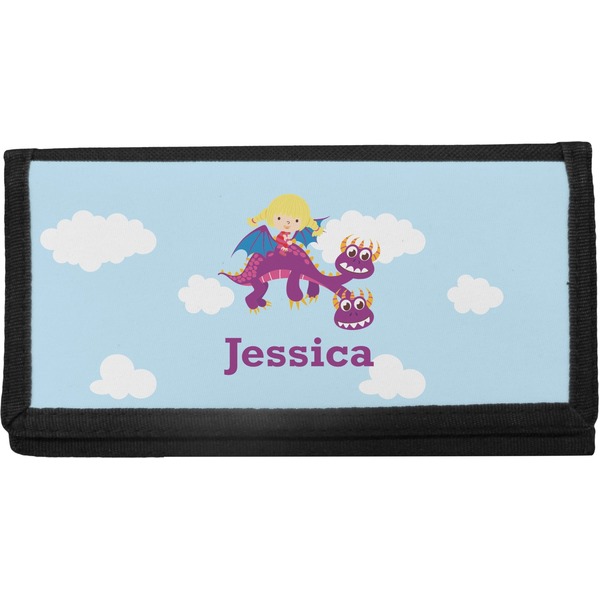Custom Girl Flying on a Dragon Canvas Checkbook Cover (Personalized)
