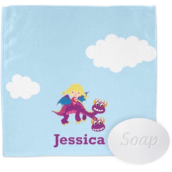 Custom Girl Flying on a Dragon Washcloth (Personalized)
