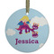 Girl Flying on a Dragon Flat Glass Ornament - Round w/ Name or Text