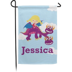 Girl Flying on a Dragon Small Garden Flag - Double Sided w/ Name or Text