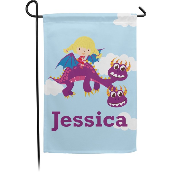 Custom Girl Flying on a Dragon Small Garden Flag - Double Sided w/ Name or Text