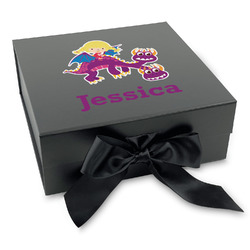 Girl Flying on a Dragon Gift Box with Magnetic Lid - Black (Personalized)