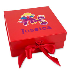 Girl Flying on a Dragon Gift Box with Magnetic Lid - Red (Personalized)