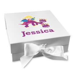 Girl Flying on a Dragon Gift Box with Magnetic Lid - White (Personalized)