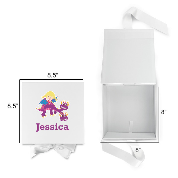 Girl Flying on a Dragon Gift Boxes with Magnetic Lid - White - Open & Closed