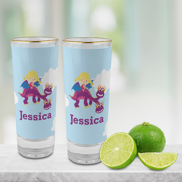 Girl Flying on a Dragon Glass Shot Glass - 2 oz - LIFESTYLE
