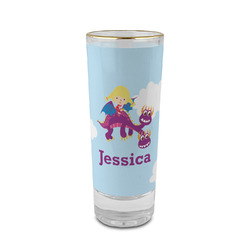 Girl Flying on a Dragon 2 oz Shot Glass -  Glass with Gold Rim - Set of 4 (Personalized)