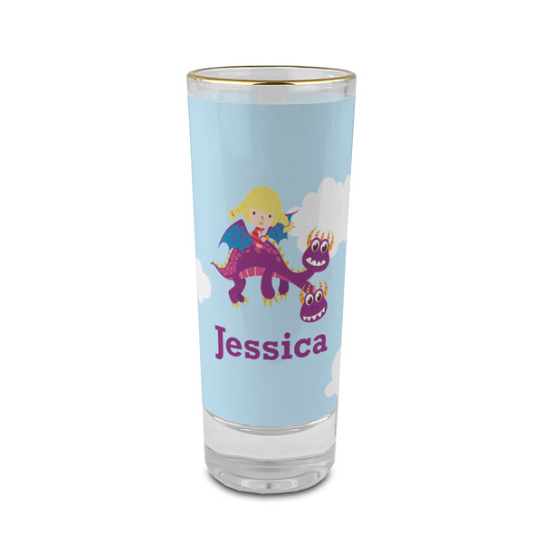 Custom Girl Flying on a Dragon 2 oz Shot Glass -  Glass with Gold Rim - Single (Personalized)