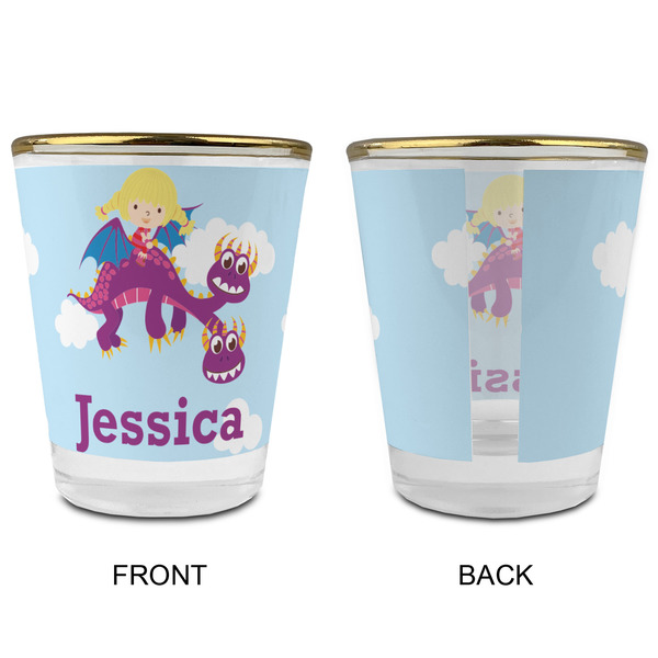 Girl Flying on a Dragon Glass Shot Glass - with gold rim - APPROVAL