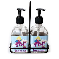 Girl Flying on a Dragon Glass Soap & Lotion Bottle Set (Personalized)