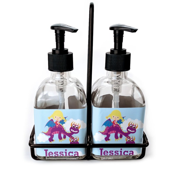 Custom Girl Flying on a Dragon Glass Soap & Lotion Bottle Set (Personalized)