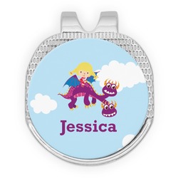 Girl Flying on a Dragon Golf Ball Marker - Hat Clip - Silver