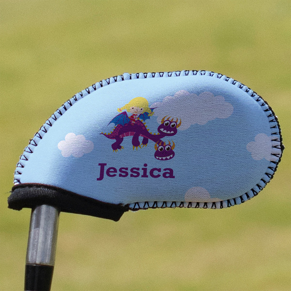 Custom Girl Flying on a Dragon Golf Club Iron Cover (Personalized)