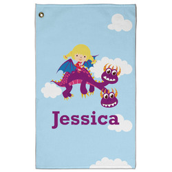 Girl Flying on a Dragon Golf Towel - Poly-Cotton Blend - Large w/ Name or Text