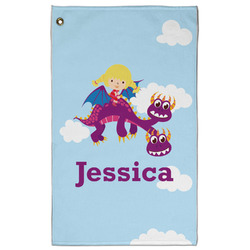 Girl Flying on a Dragon Golf Towel - Poly-Cotton Blend w/ Name or Text