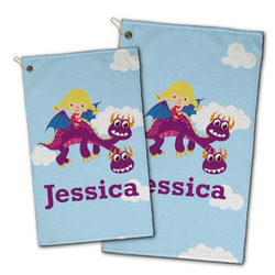 Girl Flying on a Dragon Golf Towel - Poly-Cotton Blend w/ Name or Text