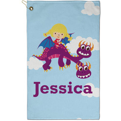 Girl Flying on a Dragon Golf Towel - Poly-Cotton Blend - Small w/ Name or Text